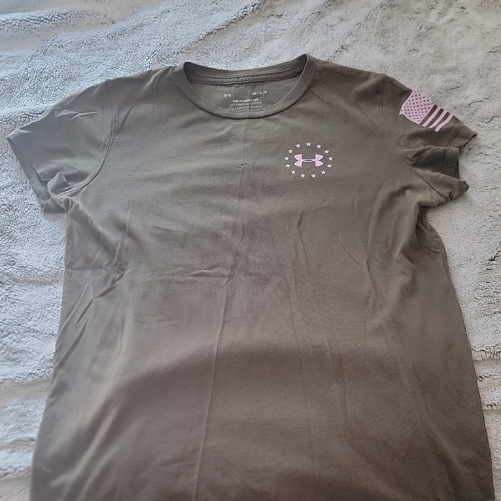 Under Armour Classic Tee in Olive with Pink Accent